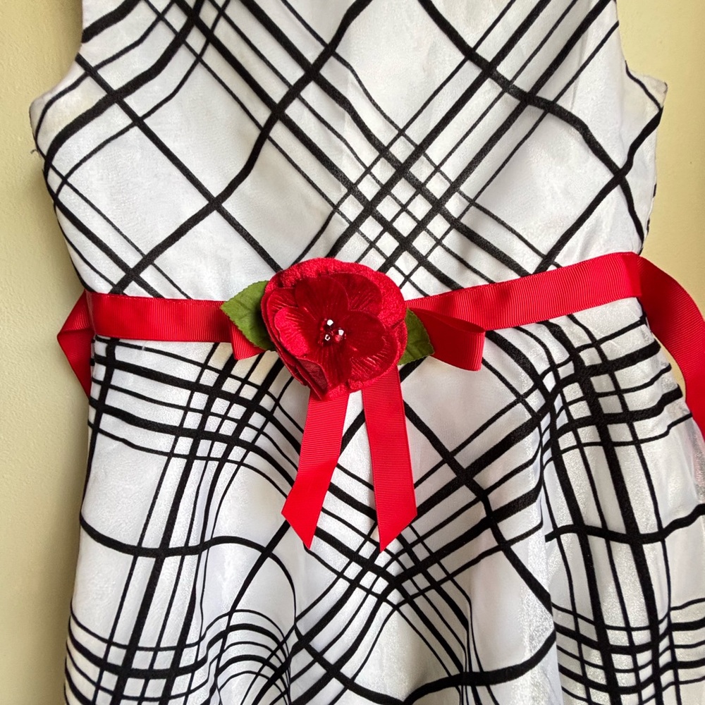 Black and White Strapless A-Line Dress for Wedding Guest 6X - Picture 3 of 10